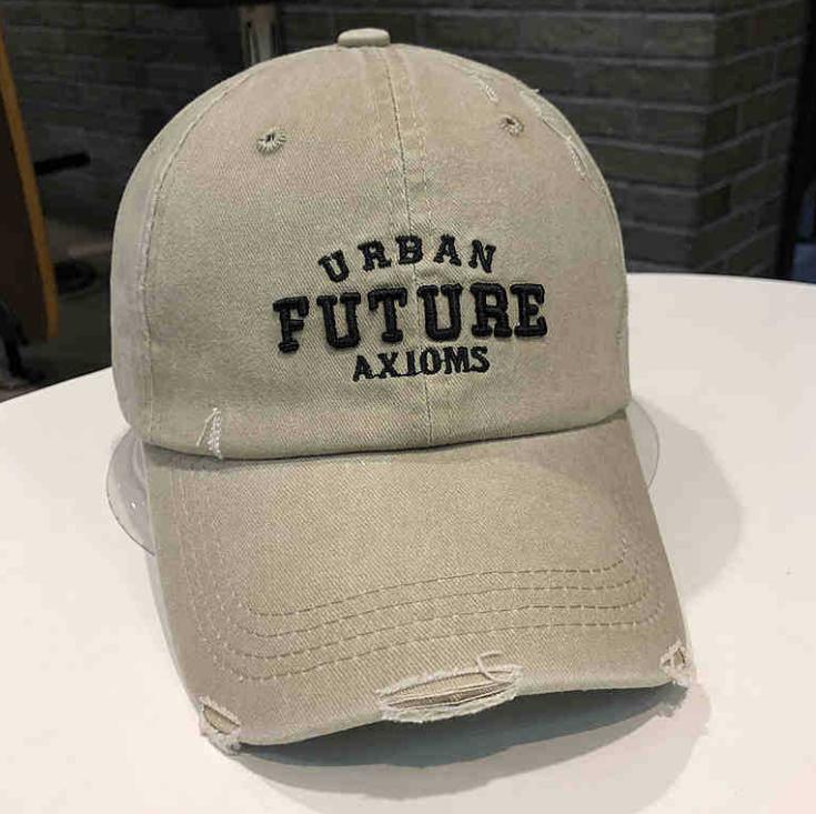 Washed Letter Embroidery Cowboy Baseball Cap Vintage Ripped Couple Baseball Cap Visor One Size верблюд