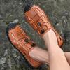 Men's Leather Casual Shoes, Breathable Outdoor Anti Slip Loafers, Men's Soft Soled Cowhide Beach Sandals, Summer Size 47 48