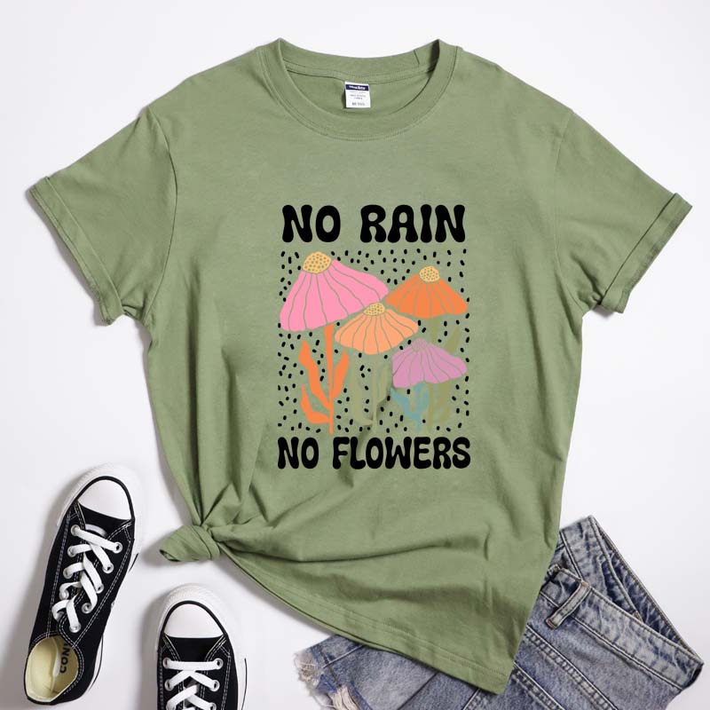 Boho No Rain No Flowers Tshirt Retro Wildflower Inspirational Tee Shirt Top Vintage Unisex Unisextal Health Positivity Tshirt