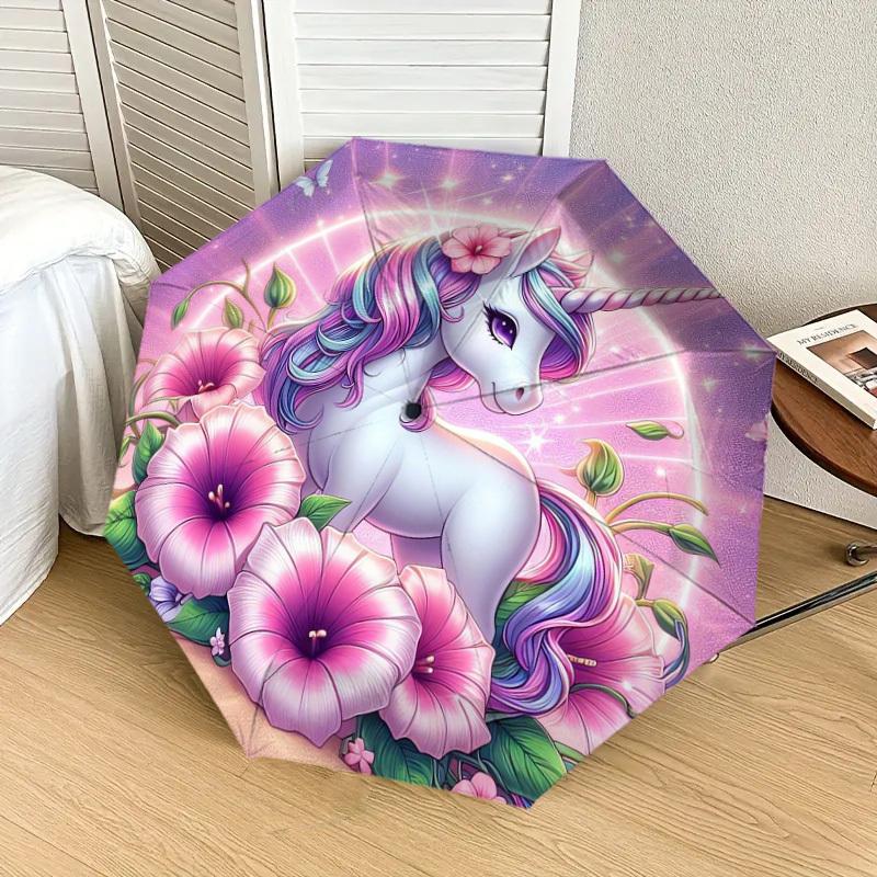 1pc Unicorn Fantasy Garden Umbrella with Plastic Handle,Suitable for All Seasons Home Travel Outdoor UmbrellaDD436