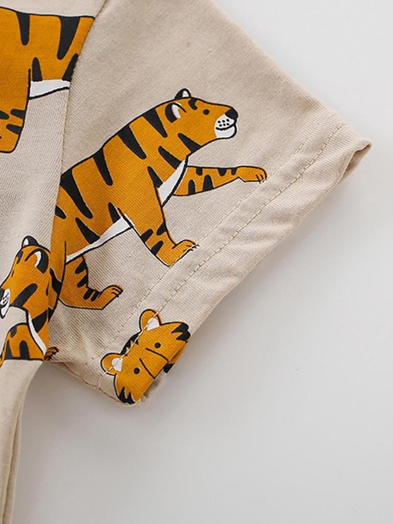 2026 Spring/Summer Kids' Tiger Print Short-Sleeve T-Shirt – Casual Fashion Round Neck Top