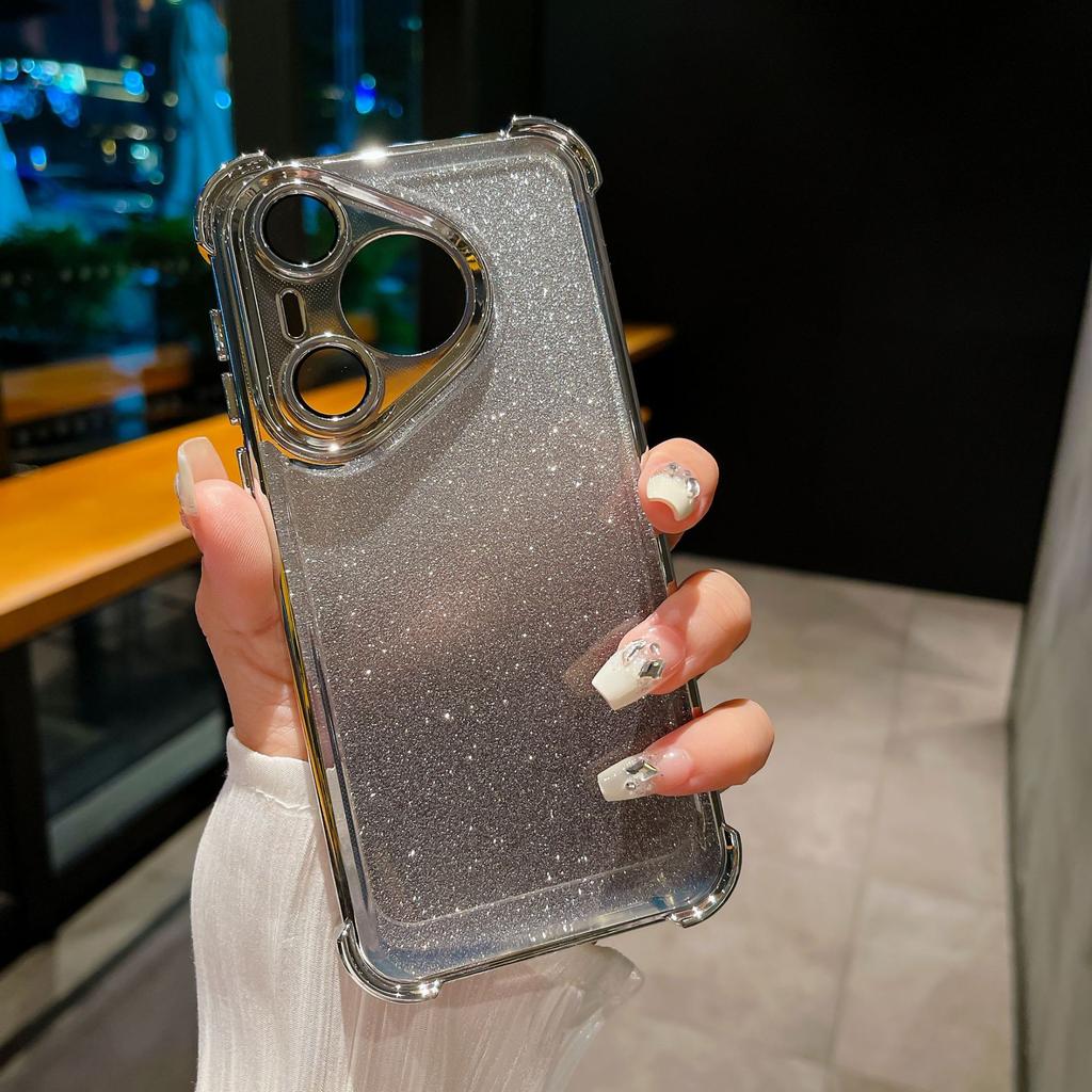 Huawei Pura70ultra Magnetic Stand HONOR 100 Electroplated Four-corner Anti-drop Gradient Glitter Phone Case