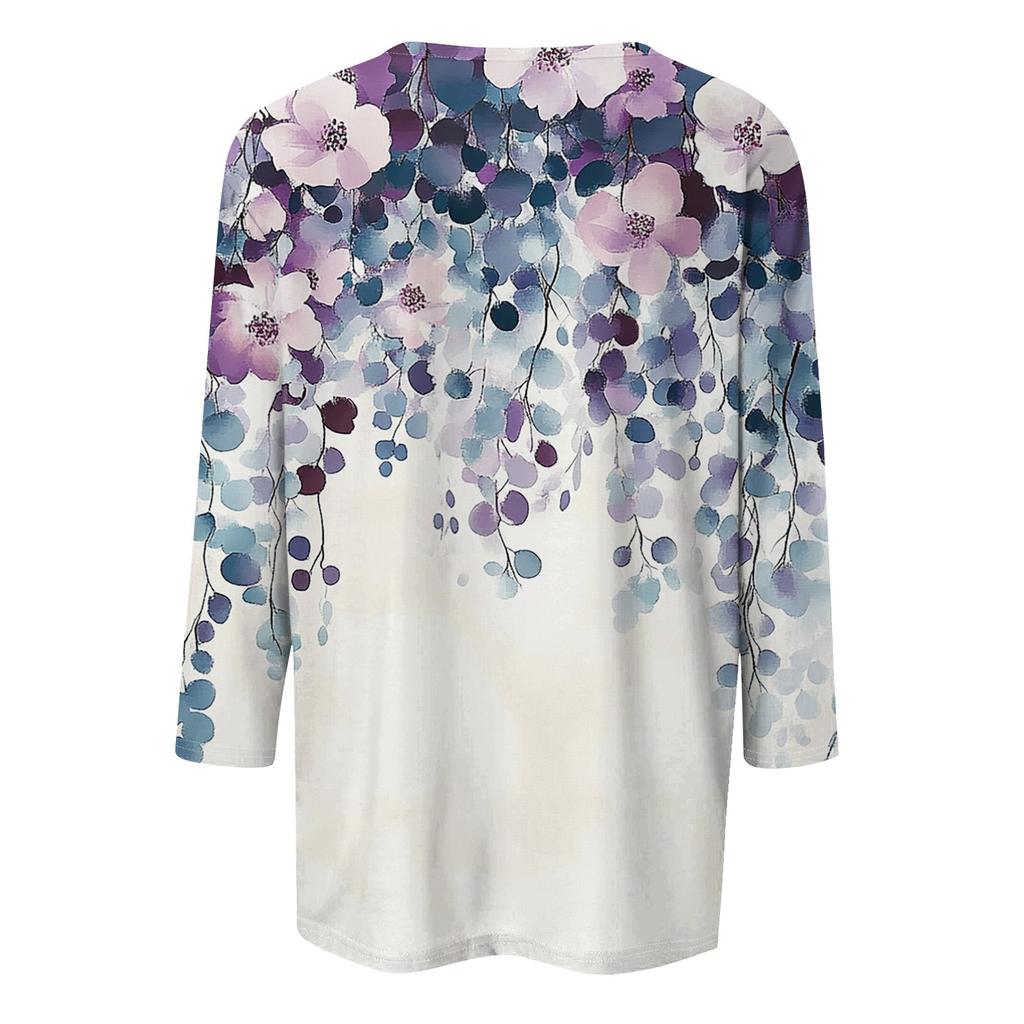 Women's T Shirt Tee Print 3/4 Sleeve Daily Weekend Fashion Basic Square Neck  Regular Top