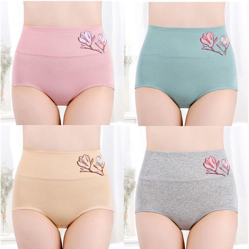 4 Teile/los Plus Größe Unterwäsche Frau Hohe Taille frauen Höschen Hohe Aufstieg Reine Baumwolle Kurze Atmungsaktive Panty Unterhose für damen