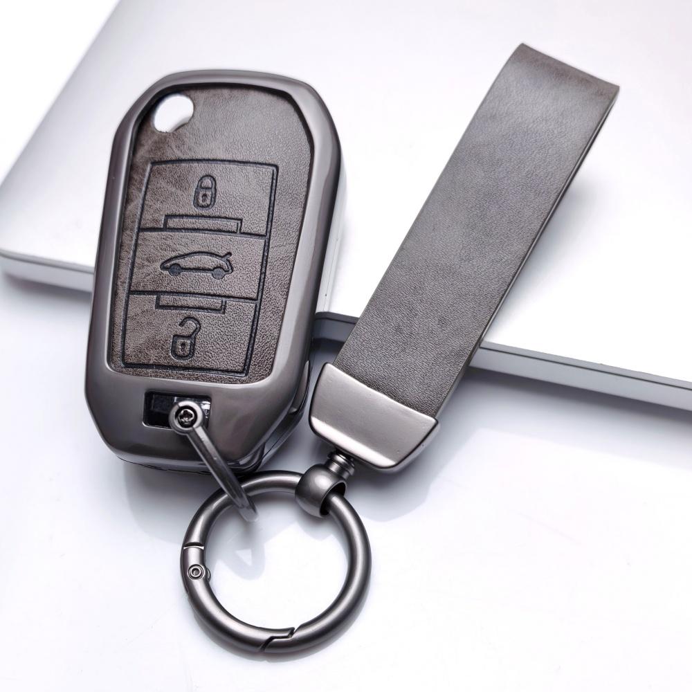 Zinc Alloy Leather Car Key Case Cover For Peugeot 208 308 T9 508 2008 For Citroen C4 For Opel Corsa Crossland X Auto Accessories