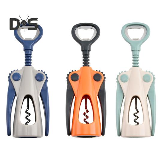 Otvírák na víno s ergonomickou rukojetí, křídlovou vývrtkou a protiskluzovou rukojetí, otvírák na lahve s dvojitou funkcí pro korkové pivní uzávěry, přenosný barový nástroj pro domácí párty