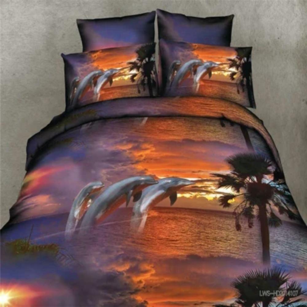 

3d Dolphins Bedding Set Queen Single duvet/doona Cover Bed Sheet Pillow Cases Bed Linen Set EU single(135x200cm)