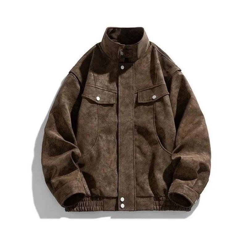 Men American Style Casual Turn Down Collar Pu Leather Flight Bomber Jacket
