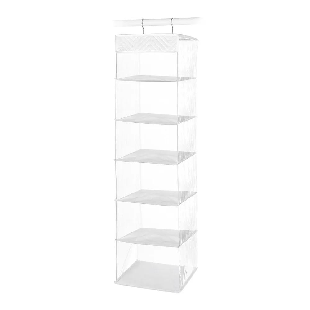 6-Shelf Hanging Organizer Clear Vinyl Sweater Shelves Space Saving Vertical Design Durable Metal Frame Clothing Accessories