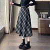 New Autumn/Winter Plus-Size Plaid Wool A-Line Midi Skirt for Women with Slimming Wide Hem