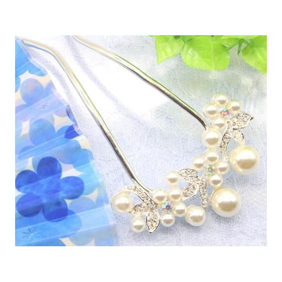 Miaomyao U-Shaped Hairpin for Japanese Kimono and Yukata, Pearl Flower Hair Comb, Silver Hair Accessory