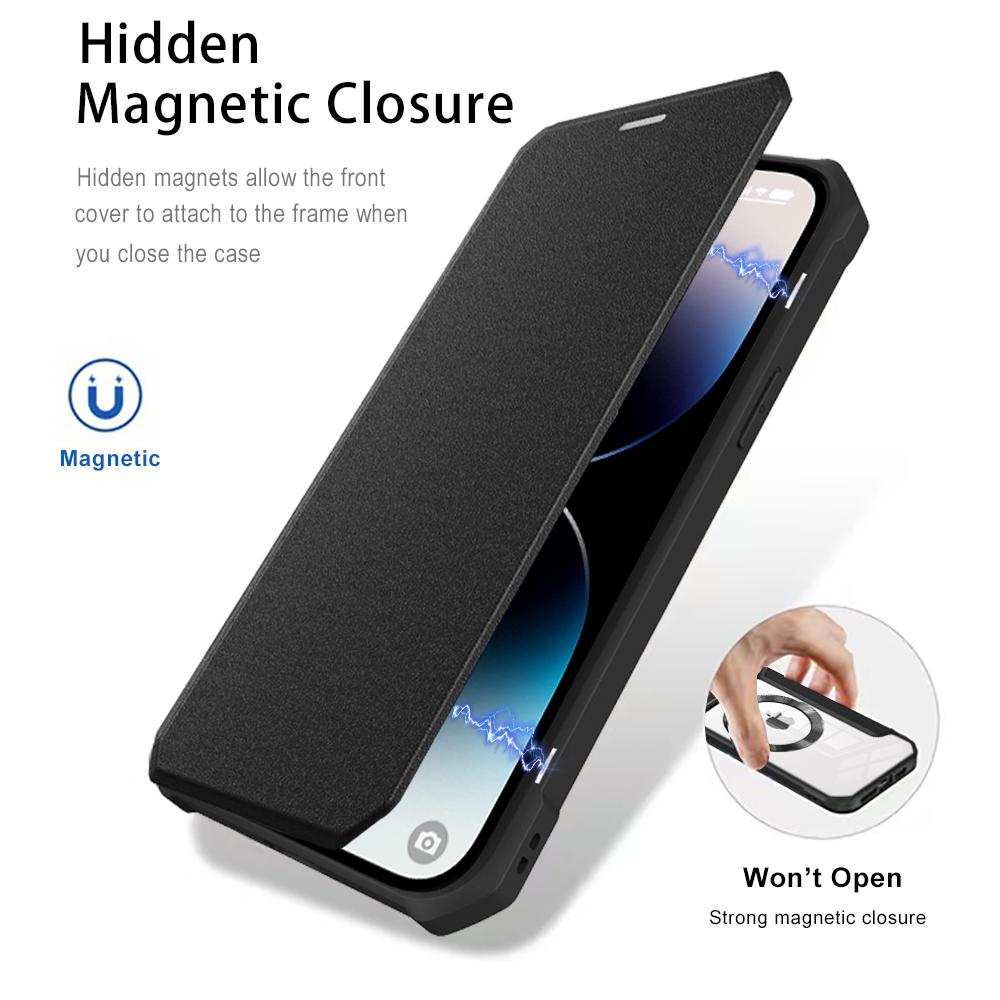 Flip Wallet Magnetic Leather For Magsafe Case For Iphone 14 Pro Max 13 12 11 Xr X Xs 14plus Card Slots Stand Transparent Cover