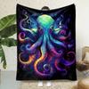 Colorful Octopus Print Flannel Throw Blanket - 100% Polyester Non-Woven Fabric, Digital Printing, Soft and Durable, Reversible