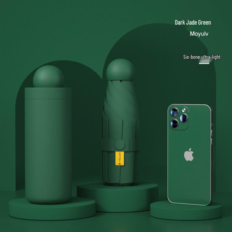 Compact Dual-Use Sun and Rain Umbrella with Black Glue Sunshade - Stylish Ladies' 5-Fold Capsule Design