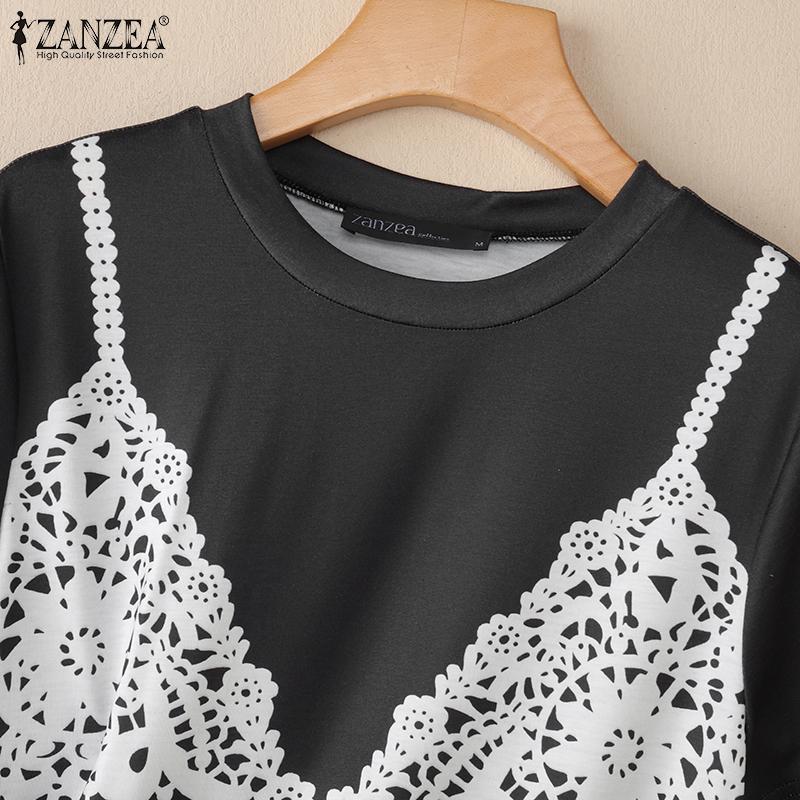 ZANZEA Women Casual Round Neck Lace Patchwork Summer Short Sleeve T-Shirt