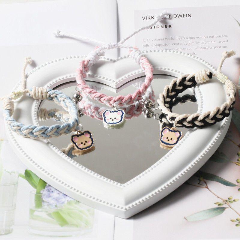 Cute Woven Bear Carrying Strap Couple Woven Magnetic Bracelet for Boyfriend Ins Style Girlfriends Carrying Strap Small Rubber Band