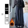 Women's High-Waisted Corduroy Pants - White Fluffy Lambswool, Wide-Leg, Plus Velvet Thickened & Slimming for Autumn/Winter