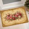 1pc American Vintage Rose Floral Flannel Floor Mat, European Light Luxury Golden-Trimmed Entrance Doormat, Foyer Entryway Foot Mat, Absorbent and Non-