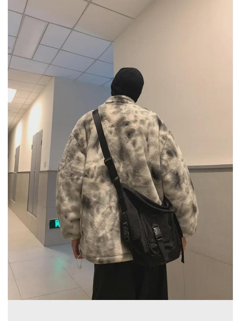 Men's Tie-Dye Lambswool Jacket - Warm, Loose, Cotton-Padded, Velvet-Enhanced Winter Coat