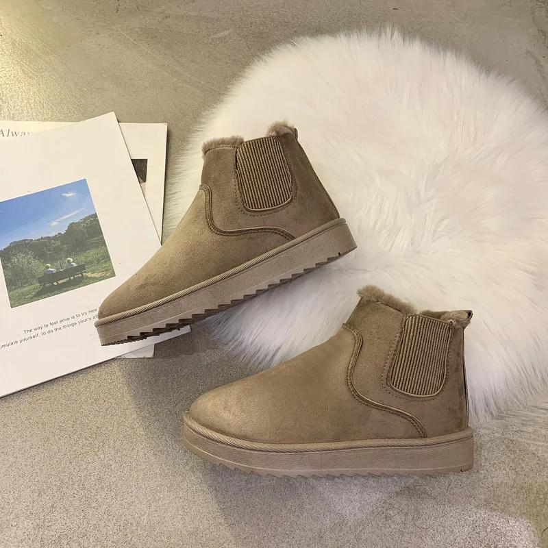 

Зимняя обувь Ботинки с круглым носком и плоским каблуком, женские модные зимние ботинки, нескользящие женские босоножки без застежек 36