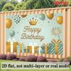Golden Crown Birthday Banner, Fiber Background Cloth Wall Decor for Party