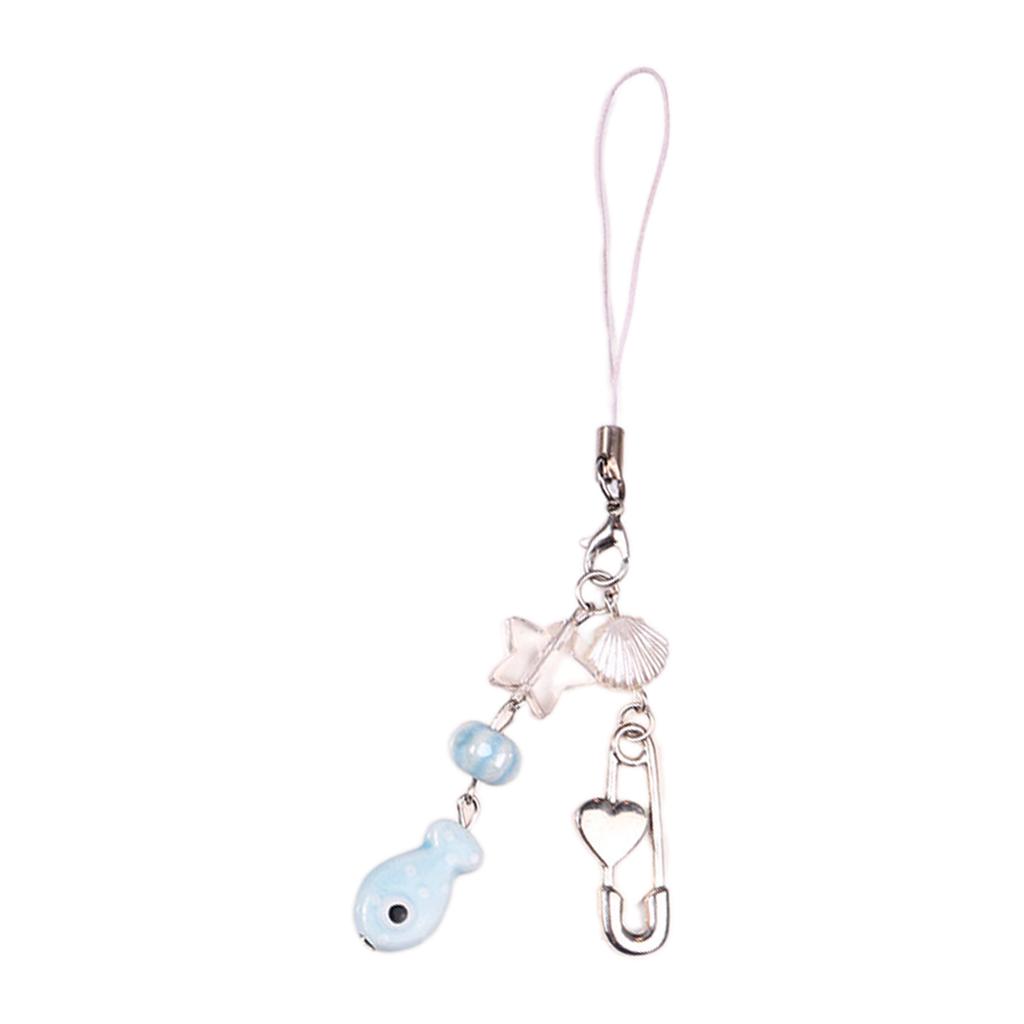 Sweet Fish and Heart Pin Keychain Elegant Phone Chain Pendant Stylish Bag Charm Fashionable Car Key Purse Decoration