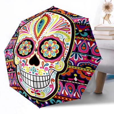 Colorful Skull Celebration Automatic Umbrella Sturdy 8-Rib Shaft Foldable Design for Outdoor Daily Use Elegant Women's Umbrella Best for Christmas