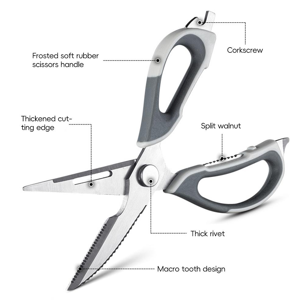 High-Quality 6-in-1 Powerful Kitchen Scissors Detachable Multi-functional Magnetic Storage Pouch Fish Scale Plane Peeler Crack Walnut Corkscrew
