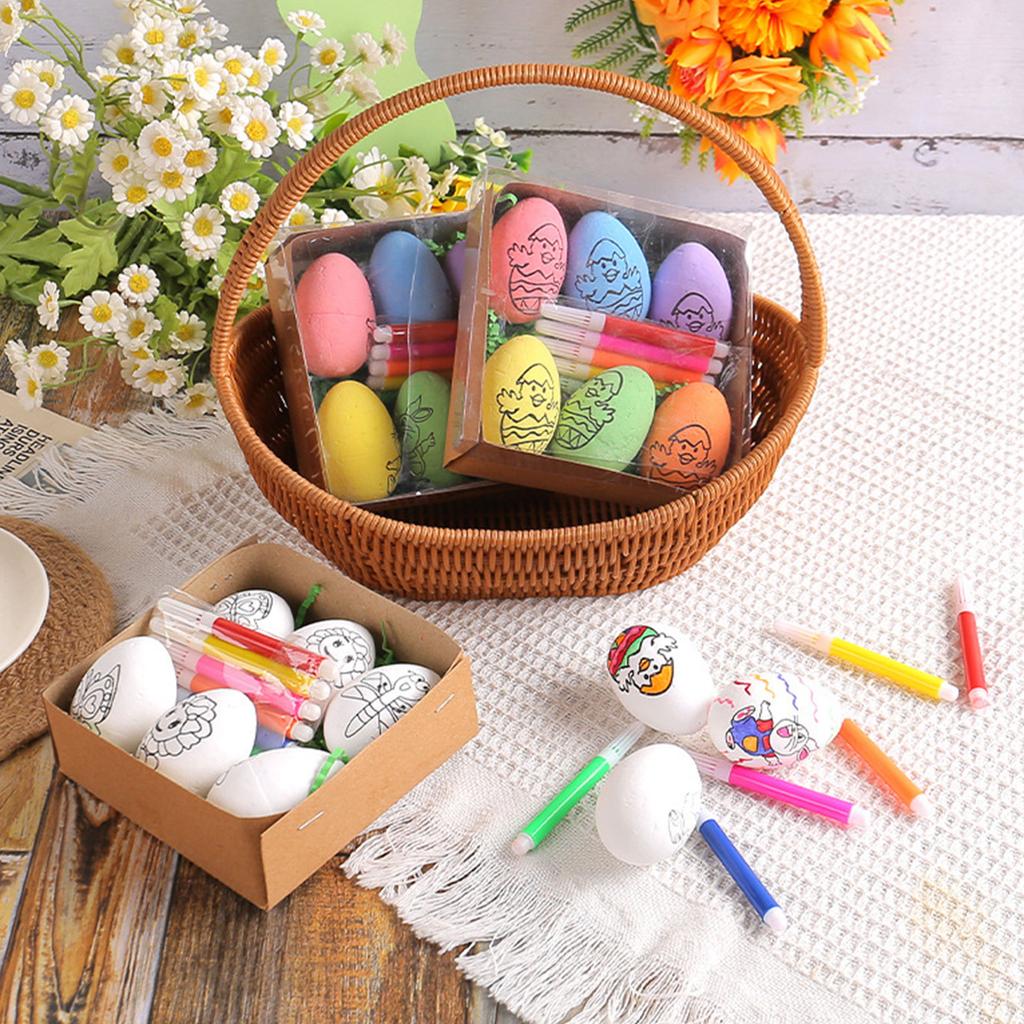 Set/6pc Colorful Easter DIY Hand Painted Eggs Easter Drawing Eggs Kit 6Dying Markers Simulation Hand Painting Decoration