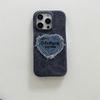 Denim Embroidery Heart Cartoon Phone Case for iPhone 13/12/14/15/16/17 PRO