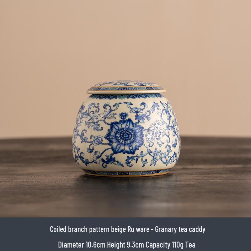 Qinghua Ru Kiln Ceramic Tea Caddy - High-End Moisture-Proof Storage for Green, White, and Pu-erh Tea, Chinese Style Sealed Jar