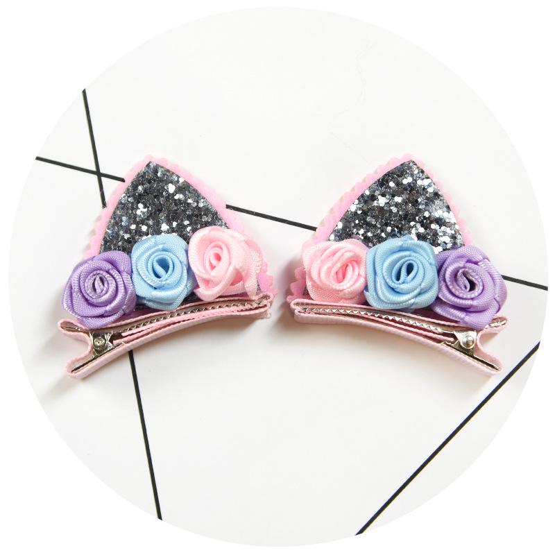 Stereo-sequin Cat Rabbit Ears Clip Cute Kids Bb Pair Clip New Cartoon Bow Top Clip