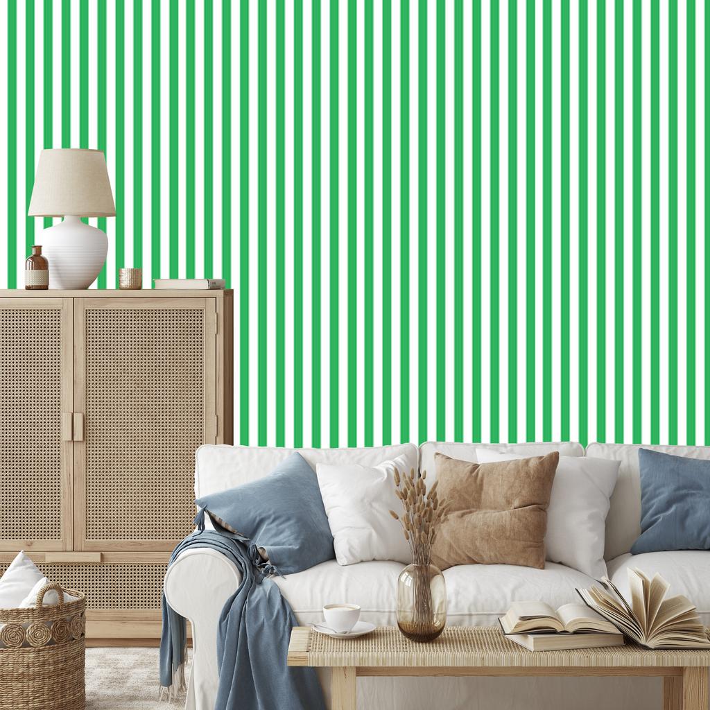 Green, white and mint striped wallpaper for living room and bedroom 50x1000