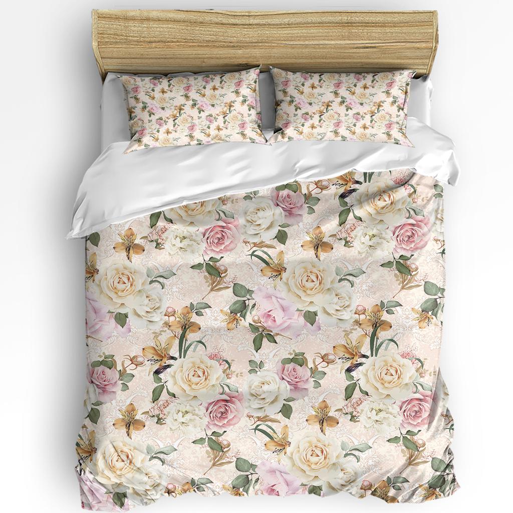 Vintage Letter Bird Rose Flower Retro Duvet Cover with Pillow Case Custom 3pcs Bedding Set Quilt Cover Double Bed Home Textile