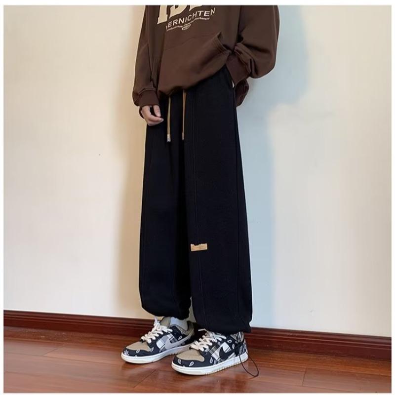Winter velvet solid color sweatpants men's and women's thin wide-leg loose lazy style versatile casual wide-leg straight trousers