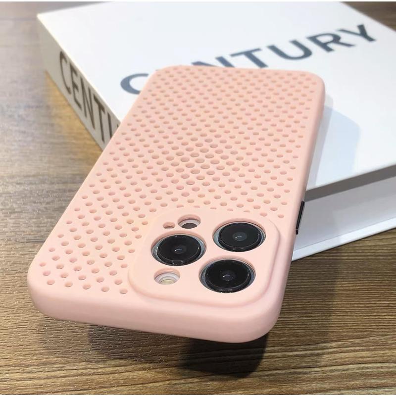 

Подходит для Apple 16 Охлаждающий чехол для телефона Сотовое дышащее отверстие iPhone 15 Полностью закрывающий 14proMax Противоударный защитный чехол iPhone16 розовый