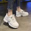 CINESSD Fashion White  Women Chunky Sneakers White Shoes Lace Up Platform Women Casual Shoe