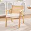 Rattan Chair, Mid Century Modern Dining Chair with Armrest, Upholstered Chair with Rattan Back, Retro Rattan Dining Room Kitchen Chair for Living