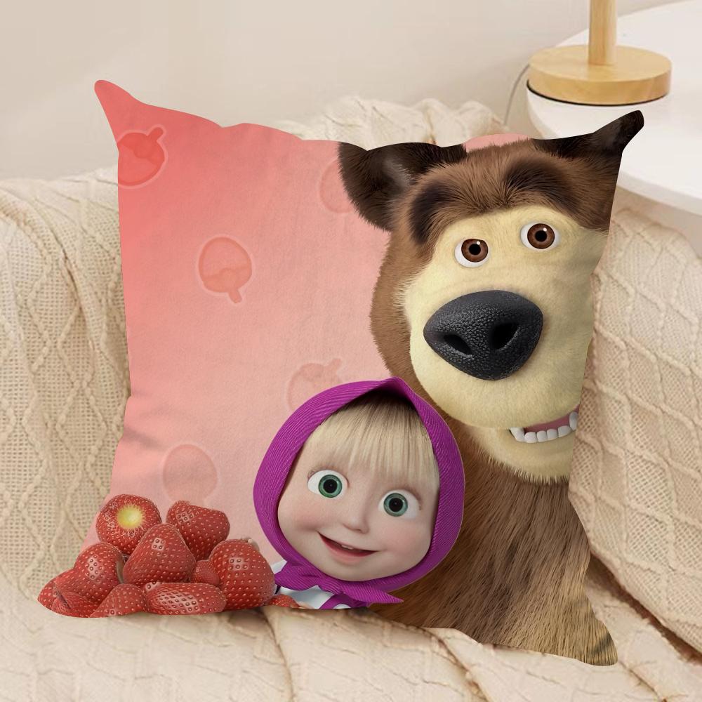 MMasha And BBears Cushion Cover Silky Short Plush Invisible Zipper Dustproof Sofa Pillow Case For Home Decor