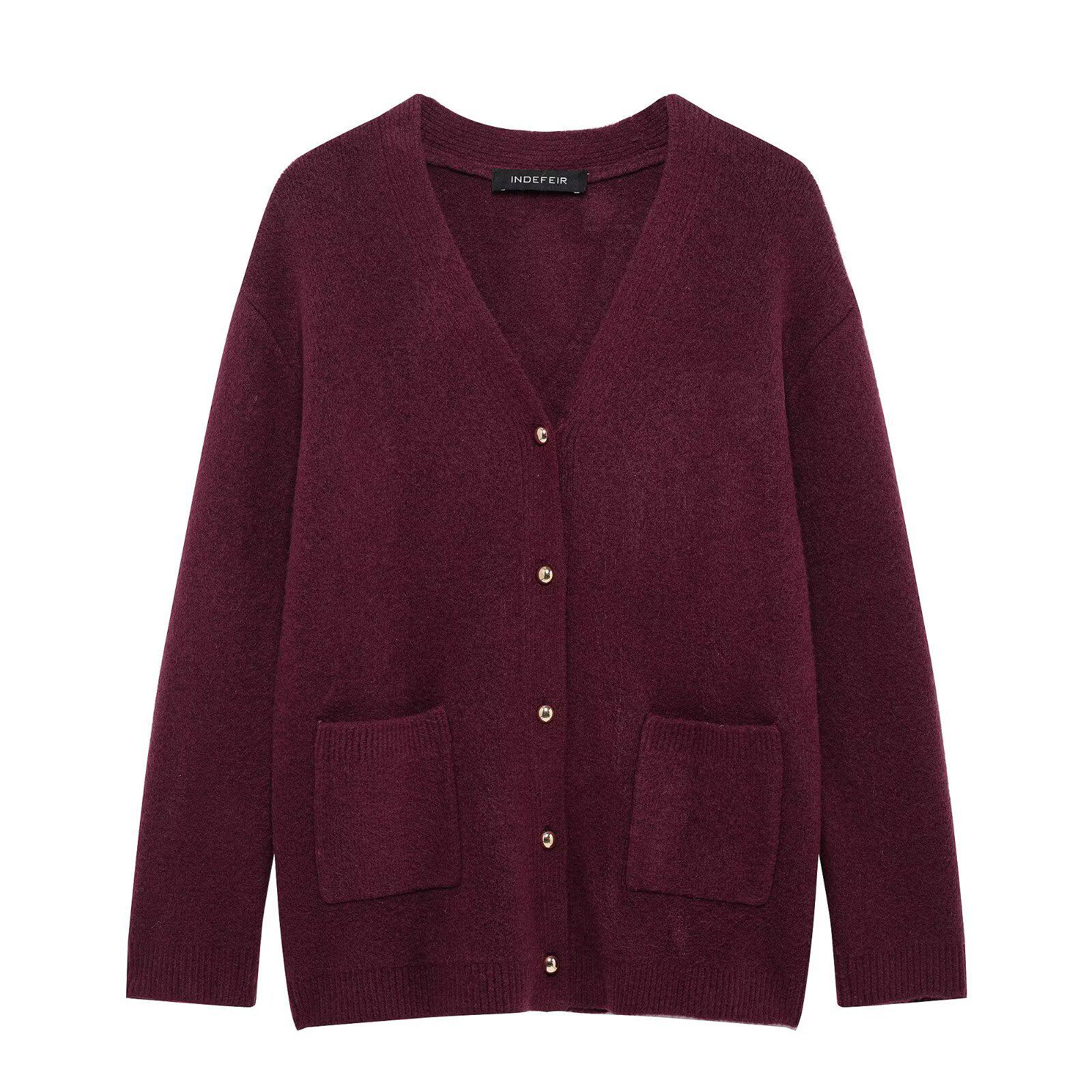 

TAOP&ZA Весенний женский универсальный вязаный кардиган-пальто Medium глубокий/красный