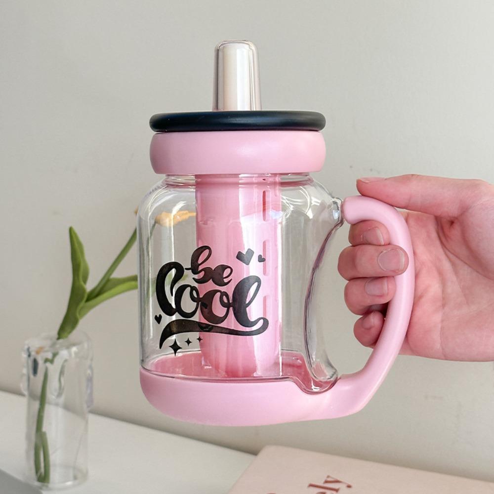 Auslaufsicherer Wasser-Trinkbecher mit Strohhalm Transparente Flasche Kaffeebecher Tragbare Trinkflasche Zuhause