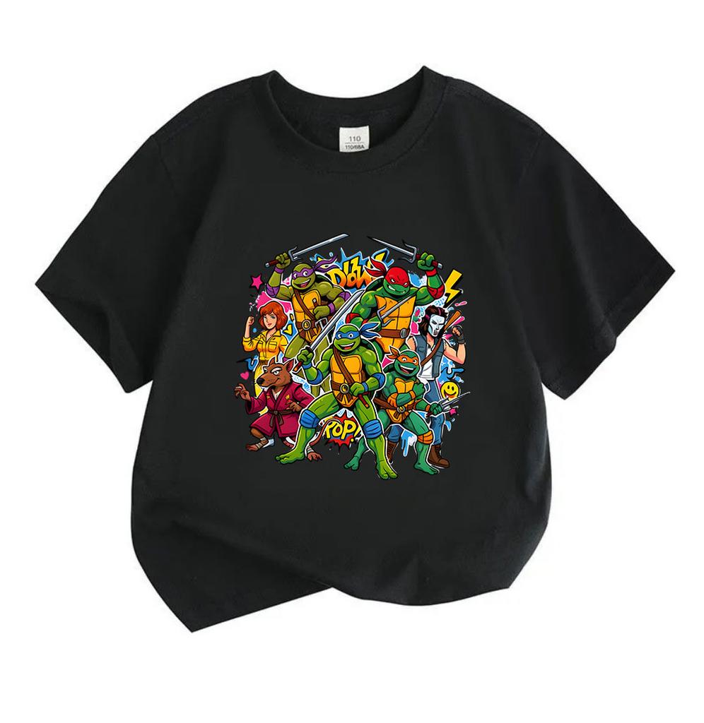 Kids Boys Girls 100% Cotton Crew Neck Short Sleeve T-shirt, Retro Cartoon Hero Characters Graphic Casual Summer Tee for Children Daily Wear
