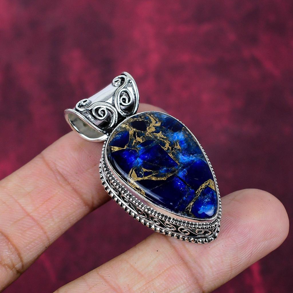 Copper Blue Tourmaline Handmade Gemstone Pendant, 925 Solid Sterling Silver Pendant Antique Jewelry, For Engagement Gift