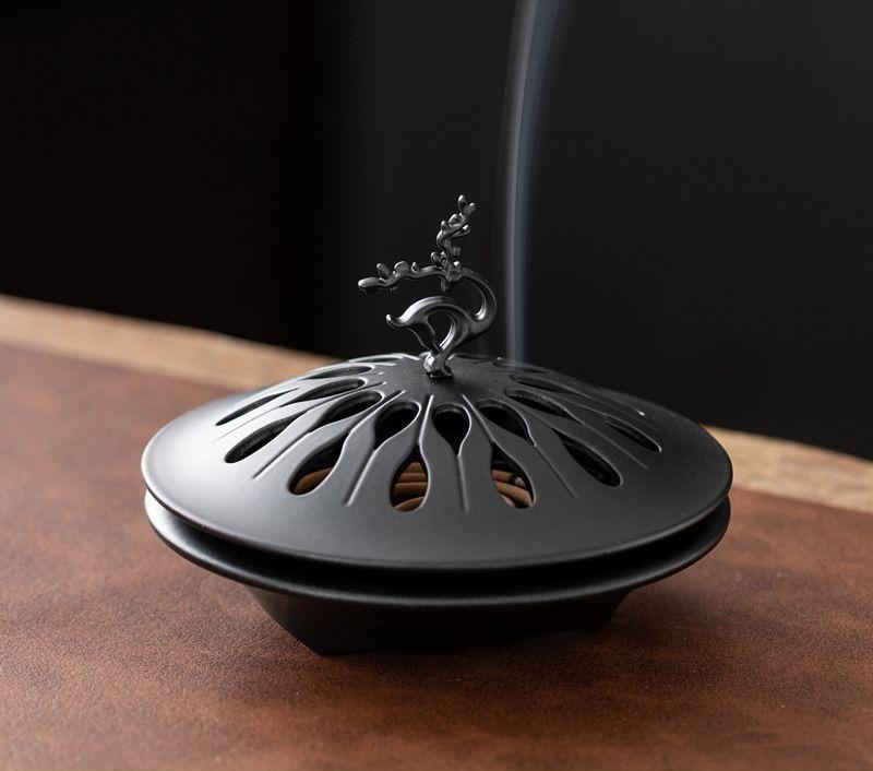Backflow Incense Holder Retro Zinc Alloy Hollow Fragrance Censer Lucky Deer Incense Burner Home Decor Halloween Decorations