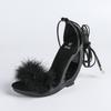 Women's Fluffy Sandals - Crystal Ultra-High Heels Waterproof Platform & Ankle Straps, Party/Evening Shoes, LFD-907188-8