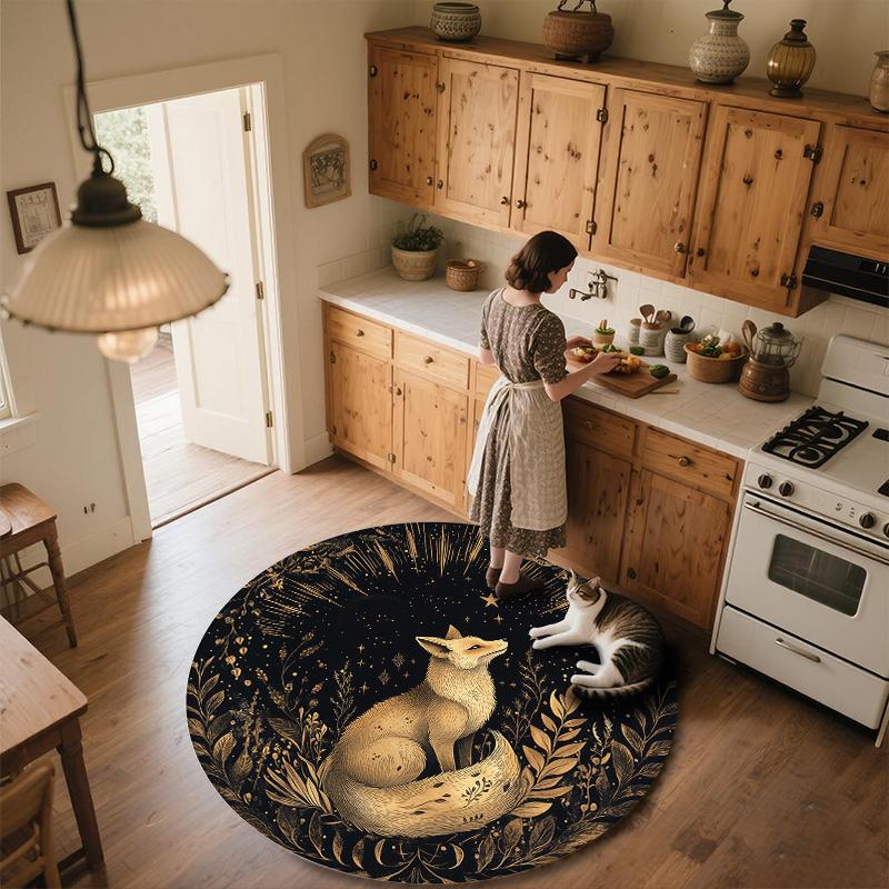 Glowing Fox,Round Area Rug,Carpet Rug for Living Room Bedroom Sofa Playroom Decor,Non-slip Floor Mat