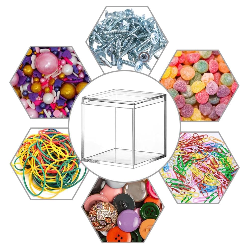 Acrylic Storage Box Set of 8 Clear Waterproof Display Cases with Lids for Jewelry, Figurines, Candy, Cosmetics, Beads