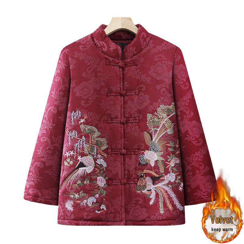 Warm Cotton Padded Jacket: Festive Tang Suit for Elderly Women - Perfect for Winter and Formal Occasions.