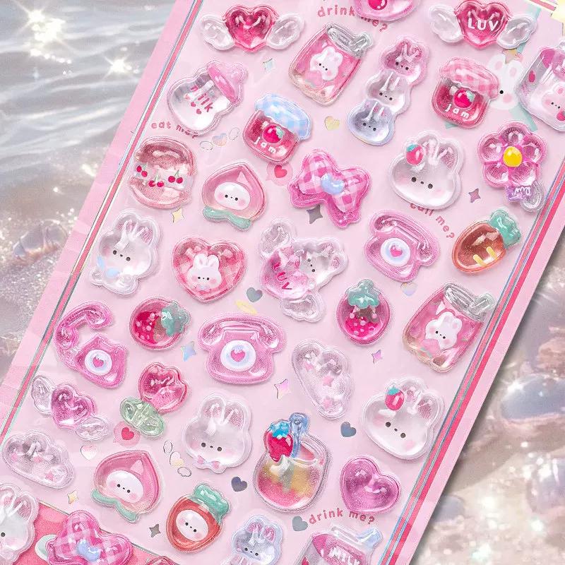 

3D Kawaii Cartoon Relief Sticker Cute Crystal Jelly Patch Mirror Scrapbook for Mobile Phone Case School Supplies Stationery