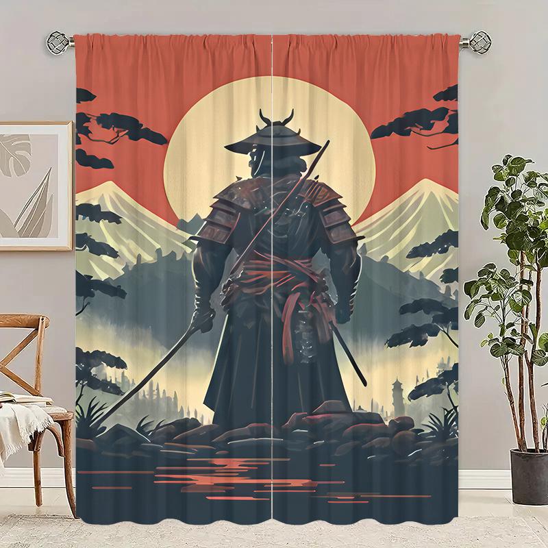 

2 шт. - Полиэстеровые шторы Showa Samurai, шторы с кулиской 42*84, для спальни, гостиной, украшения домашней комнаты 29Wx64L(75x166CM)x2